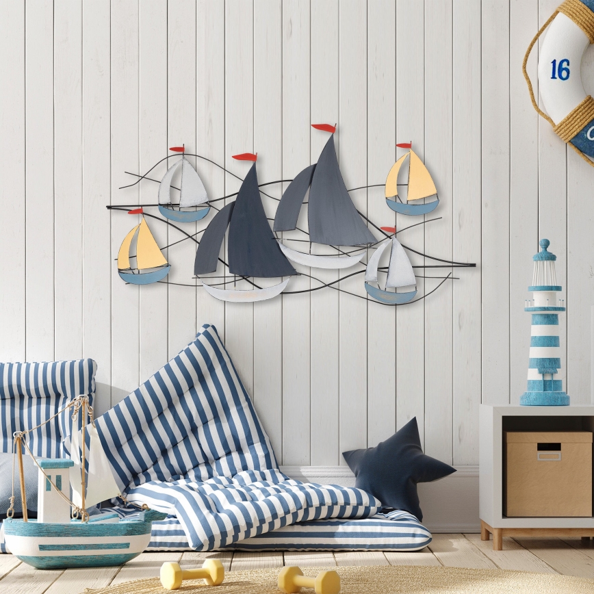 Décoration murale 120x60 cm bateaux à voile métal