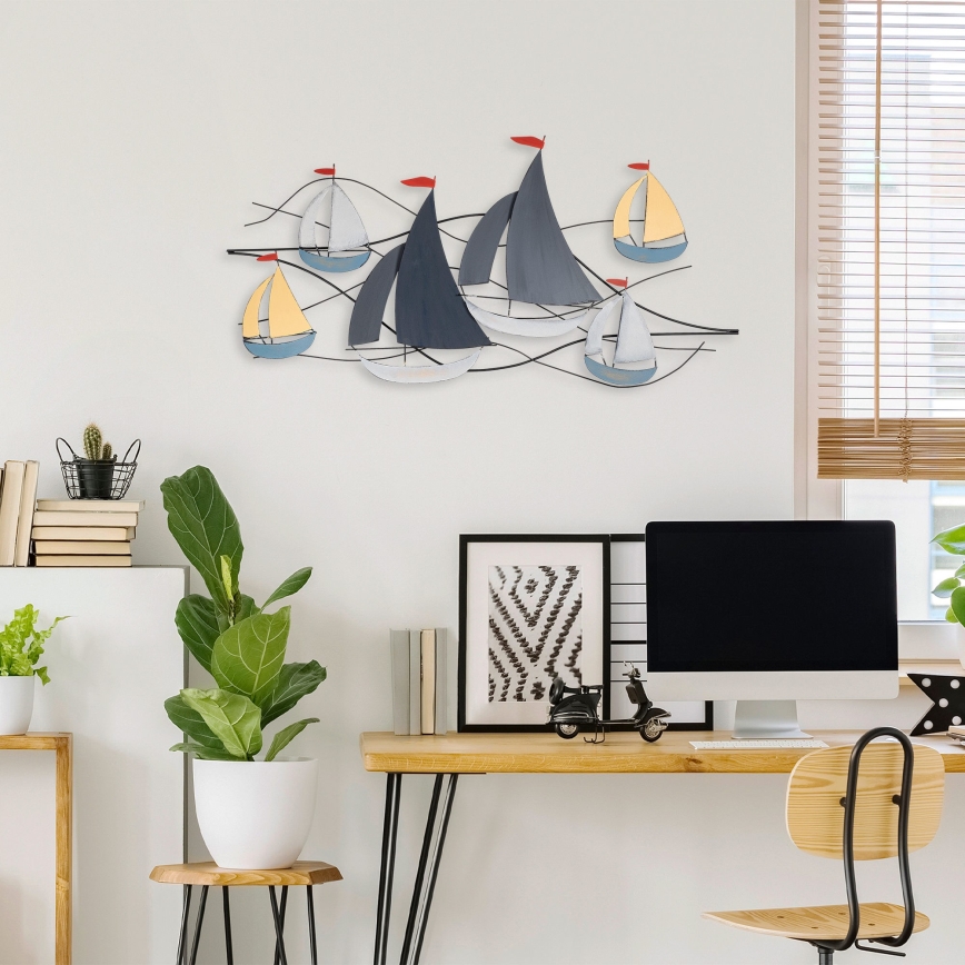 Décoration murale 120x60 cm bateaux à voile métal