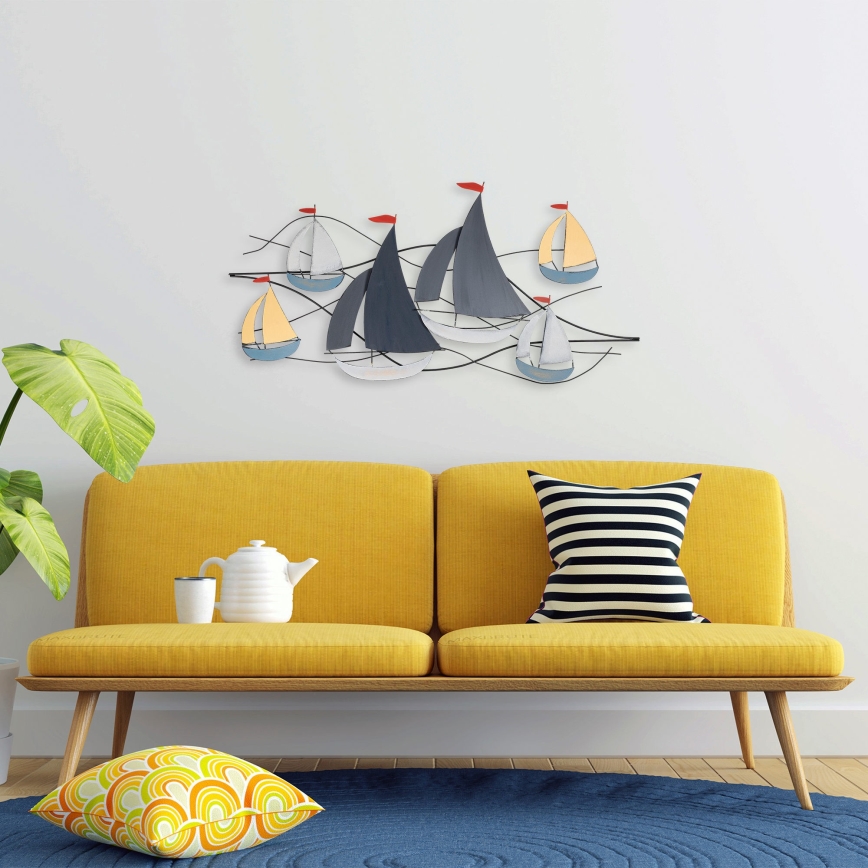 Décoration murale 120x60 cm bateaux à voile métal