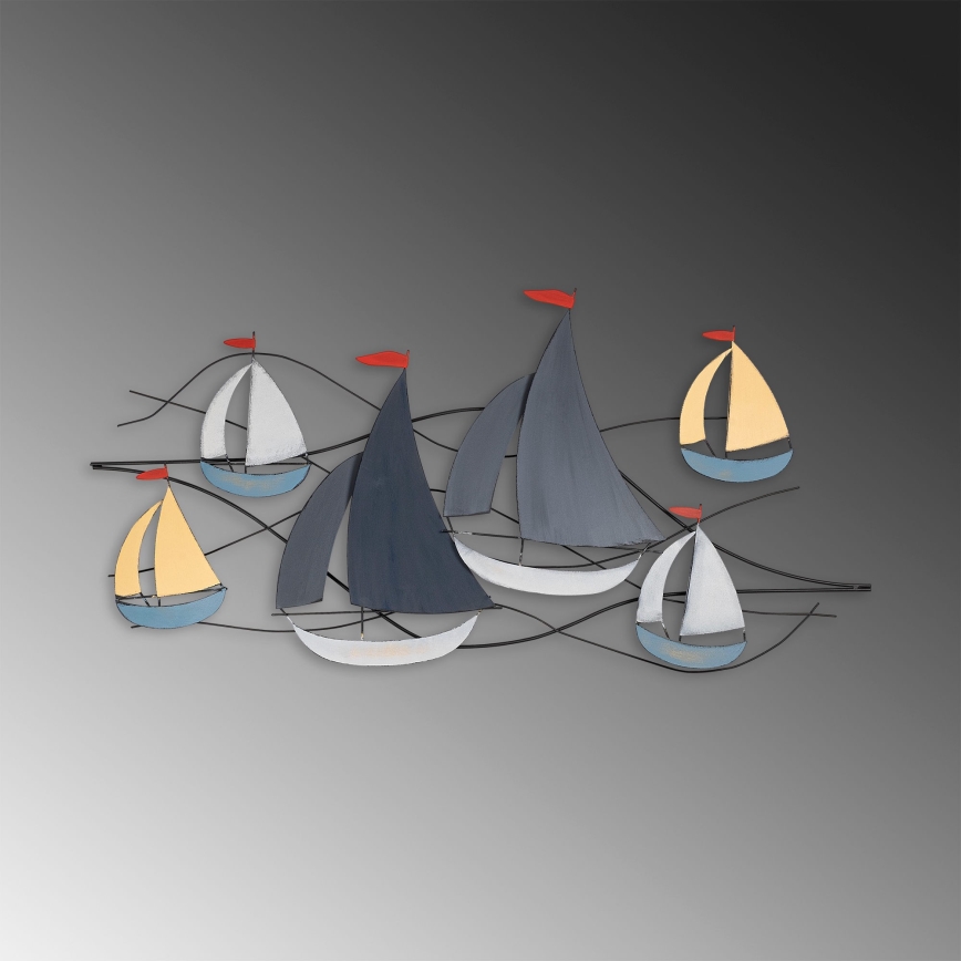 Décoration murale 120x60 cm bateaux à voile métal