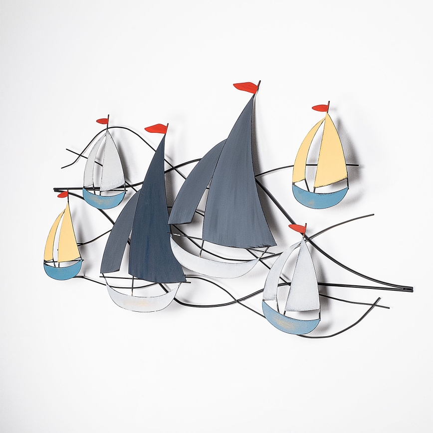 Décoration murale 120x60 cm bateaux à voile métal