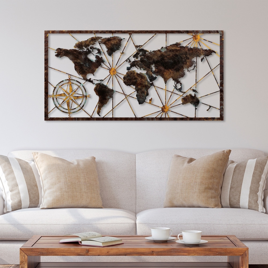 Décoration murale 120x60 cm carte du monde métal