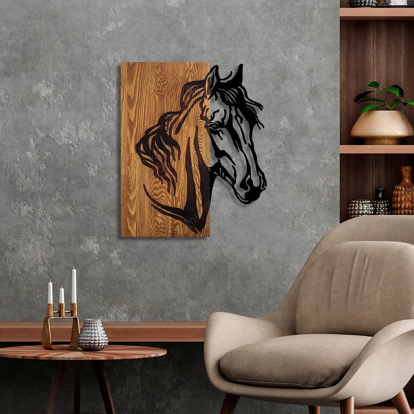 Décoration Murale En Bois Flotté - Cheval Naturel 78 Cm - Fait Main à Bali