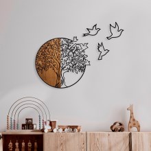 Décoration murale 60x56 cm arbre et oiseaux bois/métal