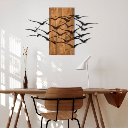 Décoration murale 86x58 cm oiseaux bois/métal