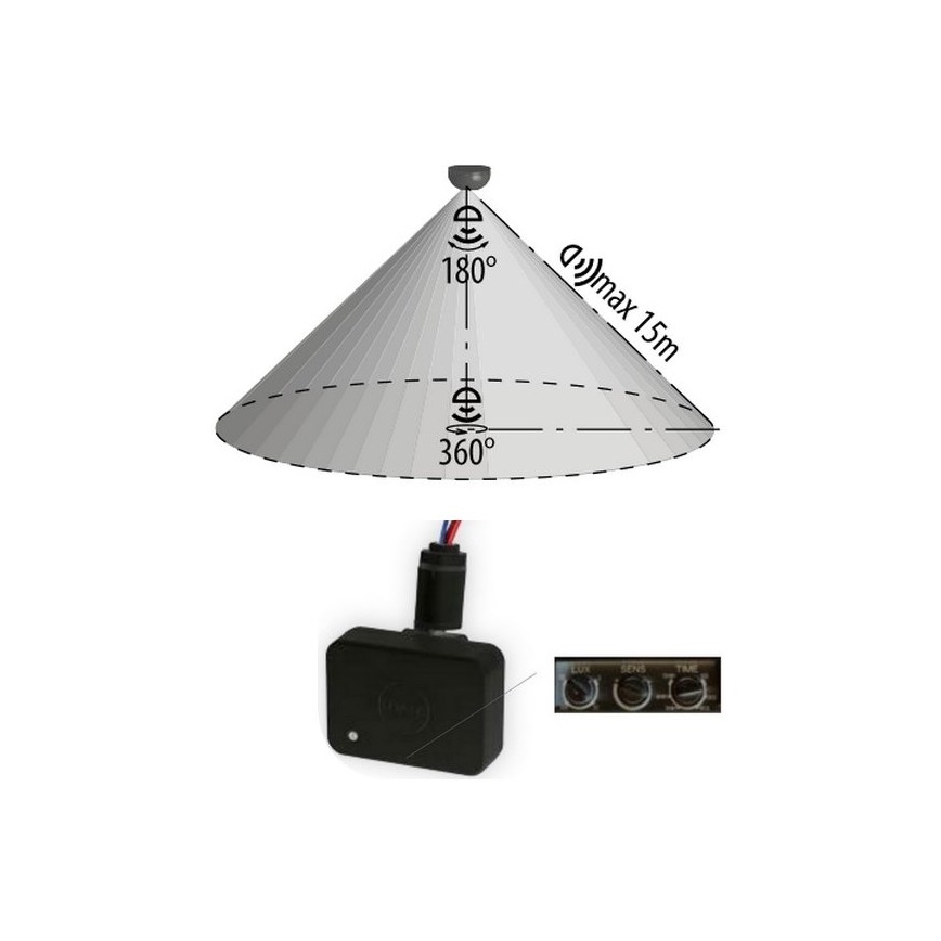Détecteur de mouvement 230V IP65 noir