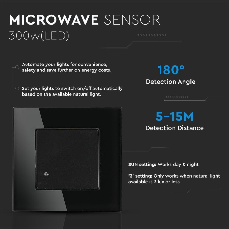 Détecteur de mouvement à micro-ondes 180° 300W/230V noir
