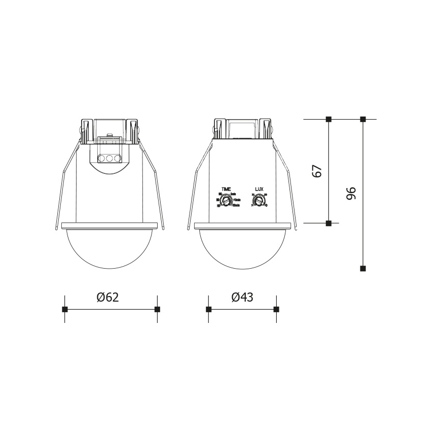 Détecteur de mouvement encastrable pour faux plafond 360° 1200W/230V IP54 noir
