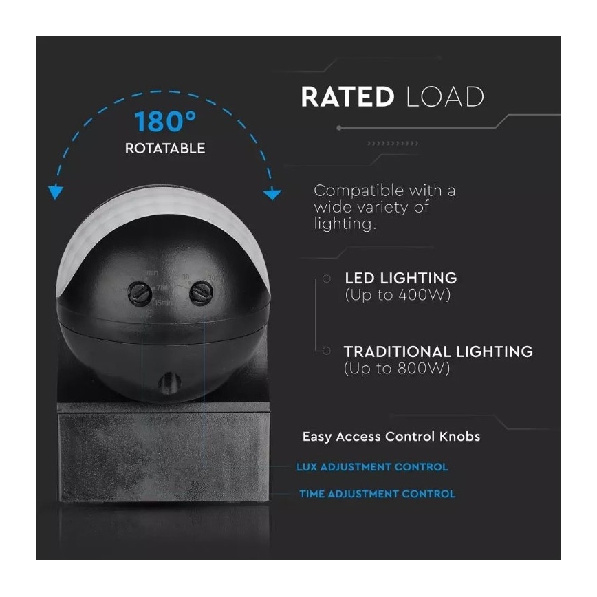 Détecteur de  mouvement extérieur 230V IP44 noir