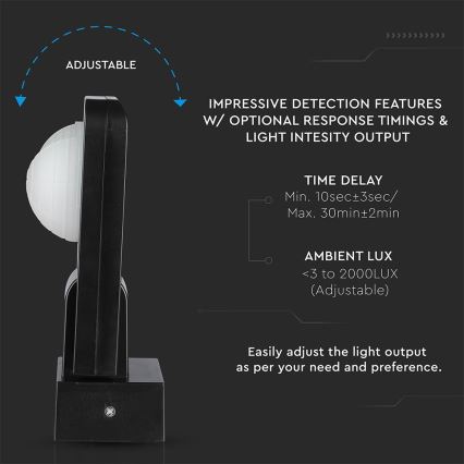 Détecteur de mouvement extérieur infrarouge 360° 1000W/230V IP65 noir