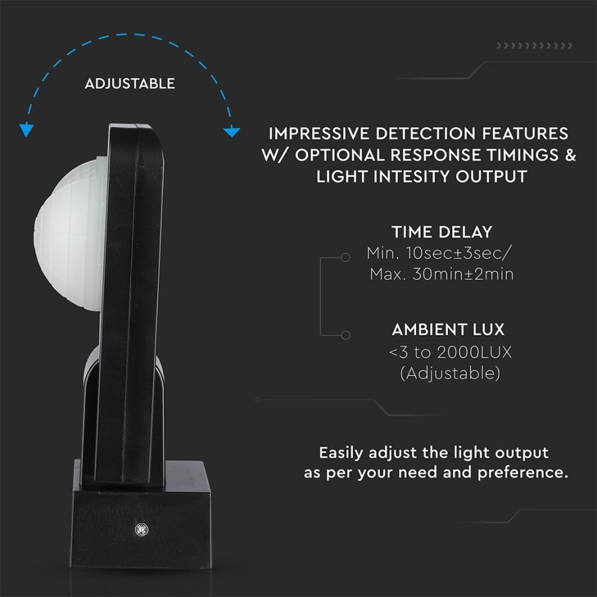 Détecteur de mouvement extérieur infrarouge 360° 1000W/230V IP65 noir