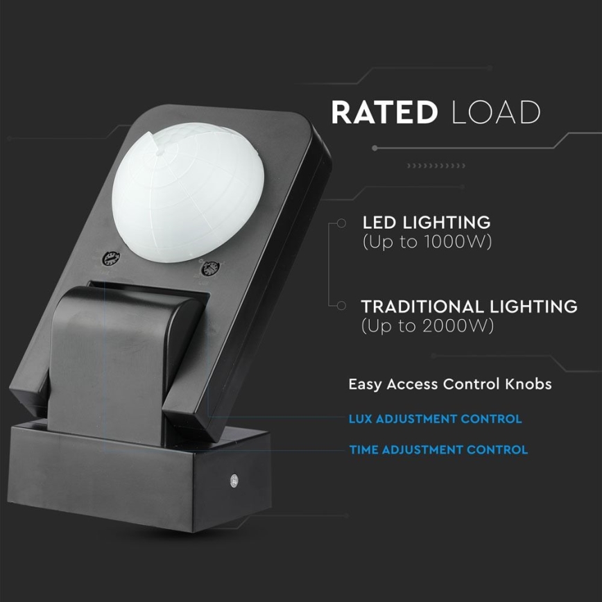 Détecteur de mouvement extérieur infrarouge 360° 1000W/230V IP65 noir