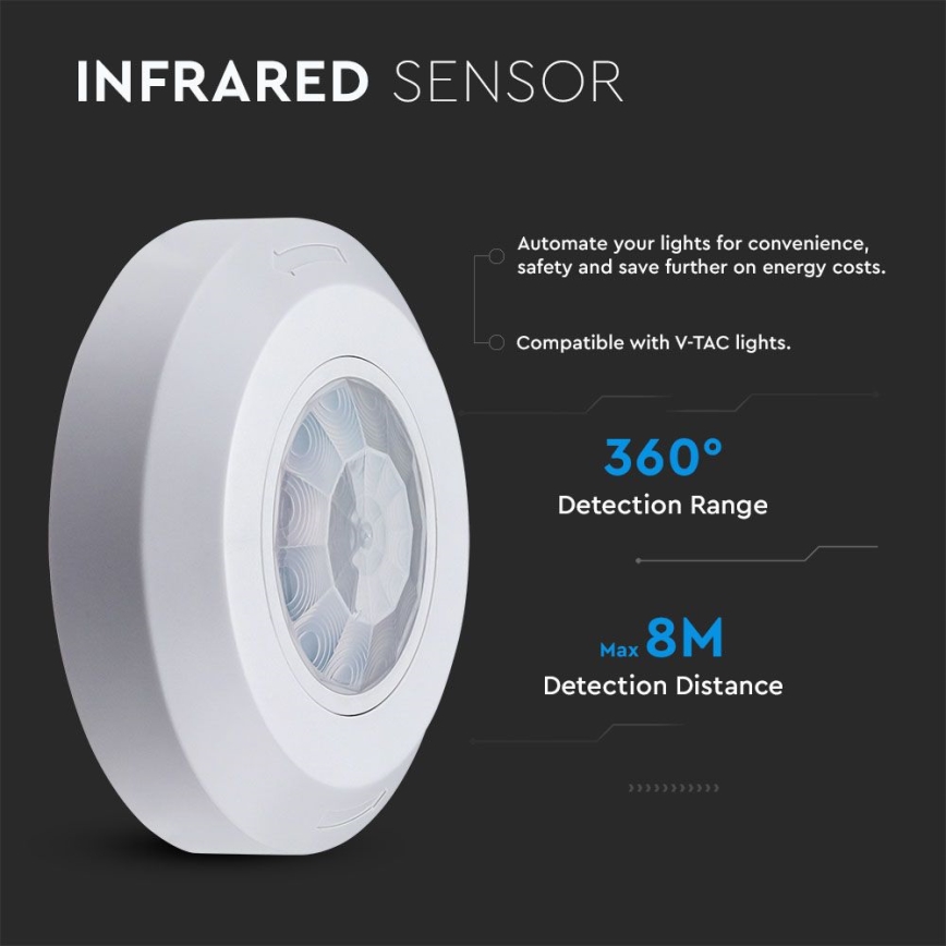 Détecteur de mouvement infrarouge 360° 200W/230V blanc