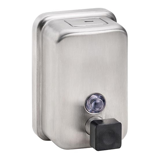 Distributeur de savon 9,7 x 15 cm — acier inoxydable, finition argentée