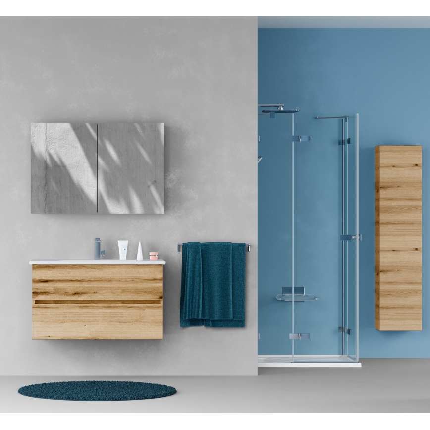Dřevojas - Meuble de salle de bains avec lavabo BANO 100x47 cm chêne/blanc