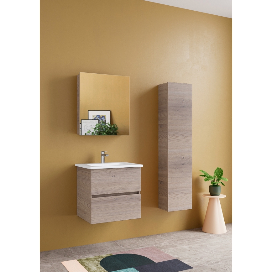 Dřevojas - Meuble de salle de bains miroir NEXI 60x68 cm, chêne foncé