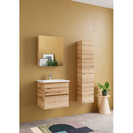 Dřevojas - Meuble de salle de bains miroir NEXI 60x68 cm chêne
