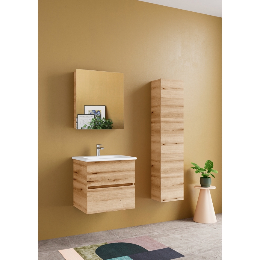 Dřevojas - Meuble de salle de bains miroir NEXI 60x68 cm chêne