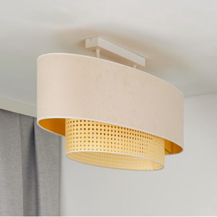 Duolla - Plafonnier DOUBLE OVAL RATTAN 2xE27/15W/230V crème/rotin