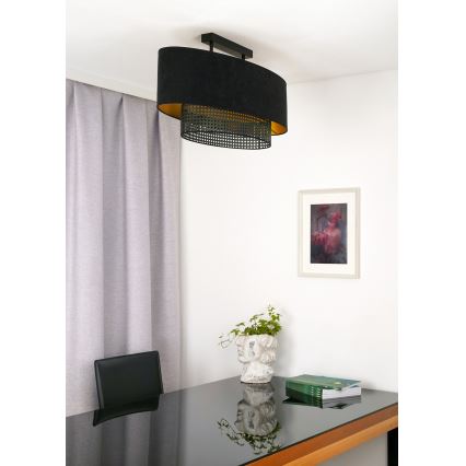 Duolla - Plafonnier DOUBLE OVAL RATTAN 2xE27/15W/230V noir/rotin