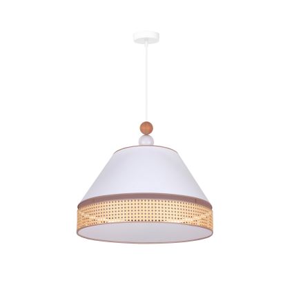 Duolla - Suspension filaire AVIGNON 1xE27/15W/230V diam. 50 cm blanc/rotin