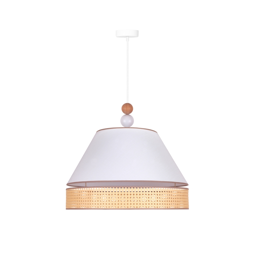 Duolla - Suspension filaire AVIGNON 1xE27/15W/230V diam. 50 cm blanc/rotin