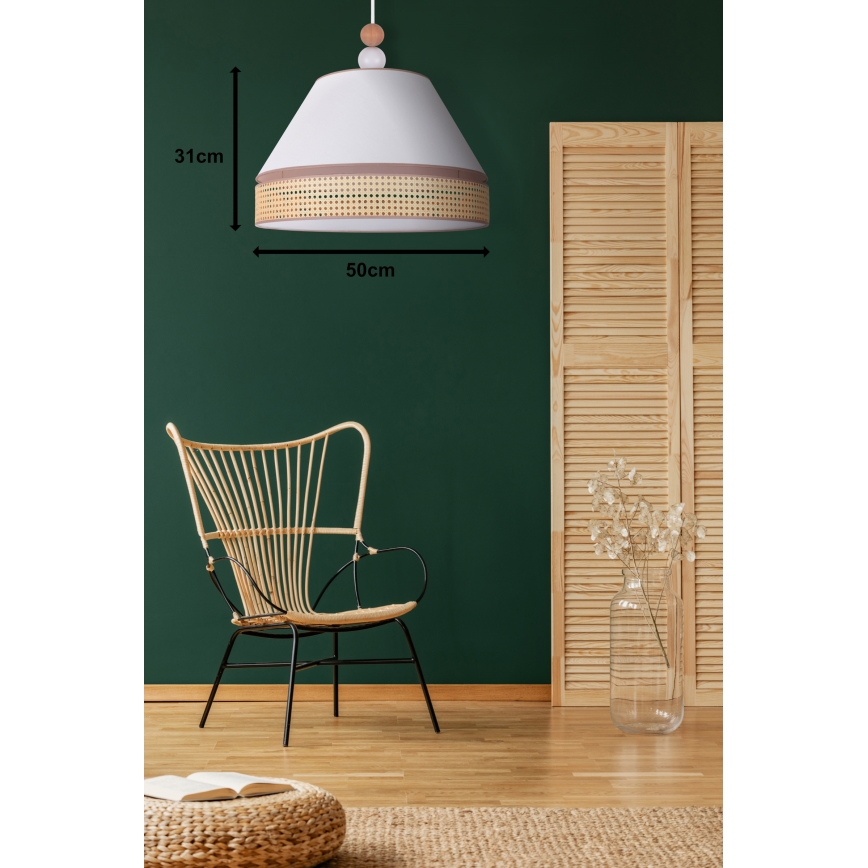 Duolla - Suspension filaire AVIGNON 1xE27/15W/230V diam. 50 cm blanc/rotin