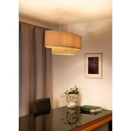 Duolla - Suspension filaire DOUBLE OVAL RATTAN 2xE27/15W/230V crème/rotin