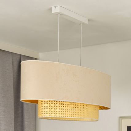 Duolla - Suspension filaire DOUBLE OVAL RATTAN 2xE27/15W/230V crème/rotin