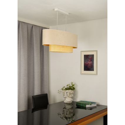 Duolla - Suspension filaire DOUBLE OVAL RATTAN 2xE27/15W/230V crème/rotin