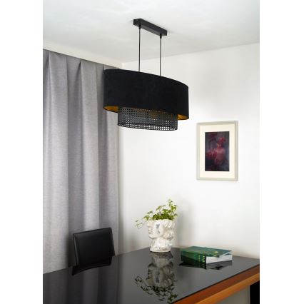 Duolla - Suspension filaire DOUBLE OVAL RATTAN 2xE27/15W/230V noir/rotin