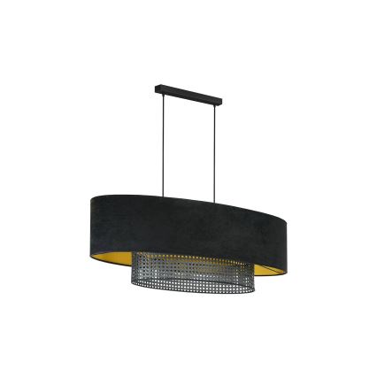 Duolla - Suspension filaire DOUBLE OVAL RATTAN 2xE27/15W/230V noir/rotin