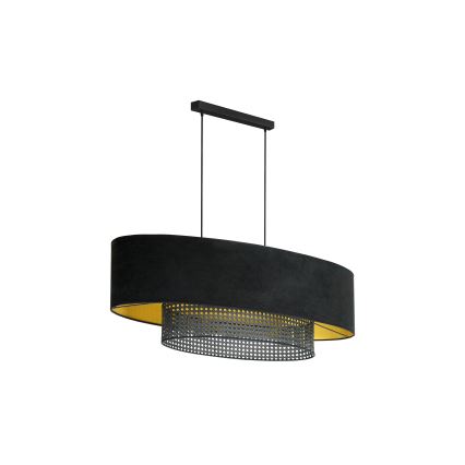 Duolla - Suspension filaire DOUBLE OVAL RATTAN 2xE27/15W/230V noir/rotin