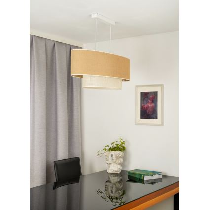 Duolla - Suspension filaire DOUBLE OVAL YUTE 2xE27/15W/230V marron/crème