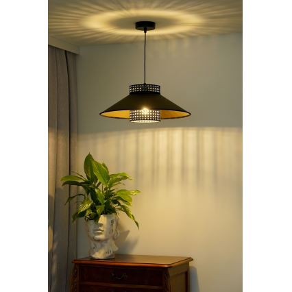 Duolla - Suspension filaire RIO RATTAN 1xE27/15W/230V d. 45 cm noir/doré