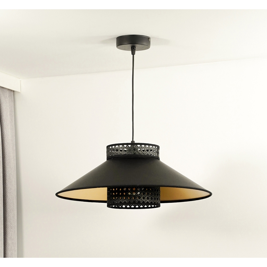 Duolla - Suspension filaire RIO RATTAN 1xE27/15W/230V d. 45 cm noir/doré