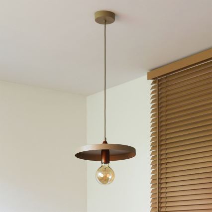 Duolla - Suspension sur câble IRONLINE 1xE27/15W/230V diam. 30 cm beige/cuivré