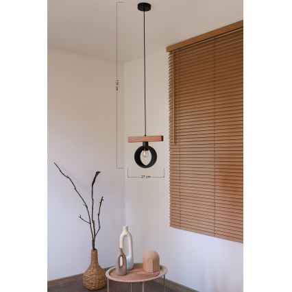 Duolla - Suspension sur câble IRONLINE 1xE27/15W/230V pin/chêne/noir