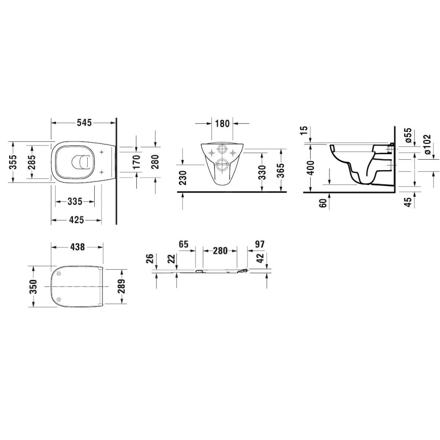 Duravit 45350900A1 - WC suspendu avec abattant SoftClose D-CODE céramique/blanc brillant