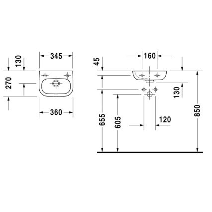 Duravit 7053600092 - Lavabo suspendu D-CODE 36x27 cm céramique/blanc brillant