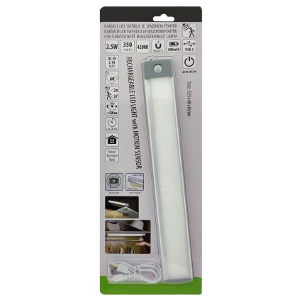 Éclairage de meubles rechargeable avec détecteur LED/2,5W/5V USB 800 mAh 4200K 32,5 cm