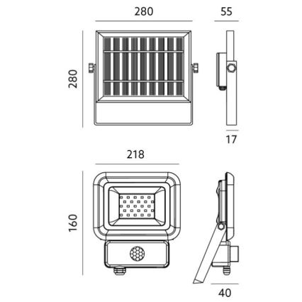 Éclairage solaire avec détecteur LED/30W/3,7V 6500K IP65 6600 mAh