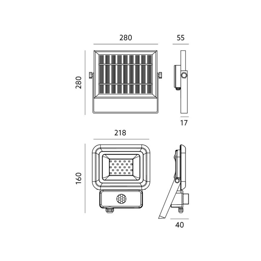 Éclairage solaire avec détecteur LED/30W/3,7V 6500K IP65 6600 mAh