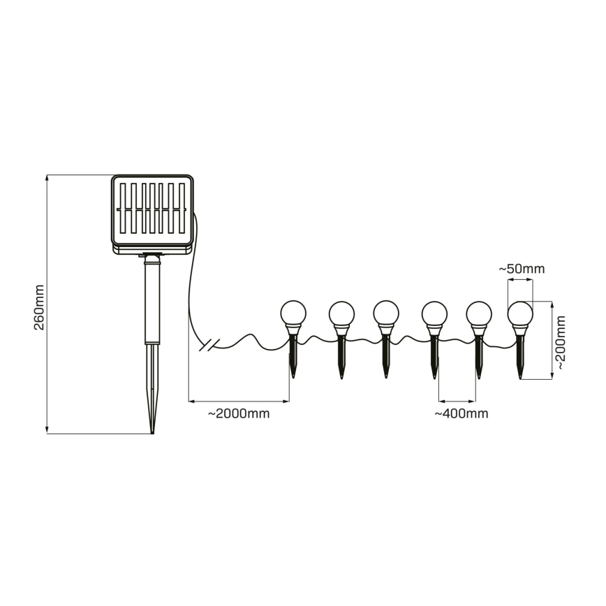 Éclairage solaire KULKI 6xLED/1,2V 600 mAh 4,3 m IP44 noir/blanc