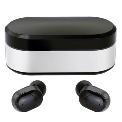 Écouteurs sans fil SPORT Bluetooth V5.0 + station de charge LED noire 300 mAh + 2x 40 mAh