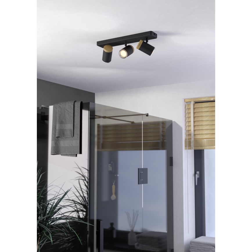 Eglo - Spot de salle de bains 3xGU10/3W/230V IP44 noir/beige