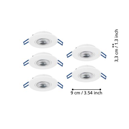 Eglo - Lot de 5 spots encastrés LED/4,9W/230V 2700/4000/6500K Ø 9 cm blanc