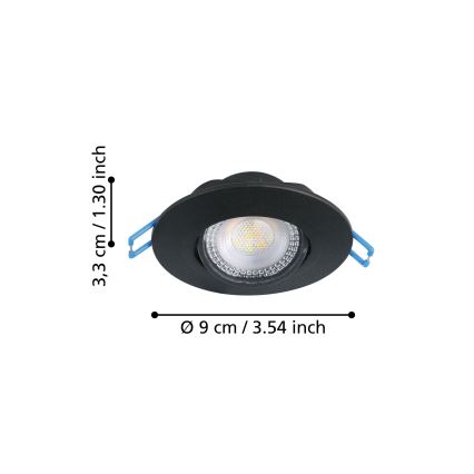 Eglo - Lot de 3 spots encastrés LED/4,9W/230V 2700/4000/6500K Ø 9 cm noir