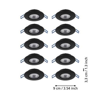 Eglo - Lot de 10 spots encastrés LED/4,9W/230V 2700/4000/6500K Ø 9 cm noir