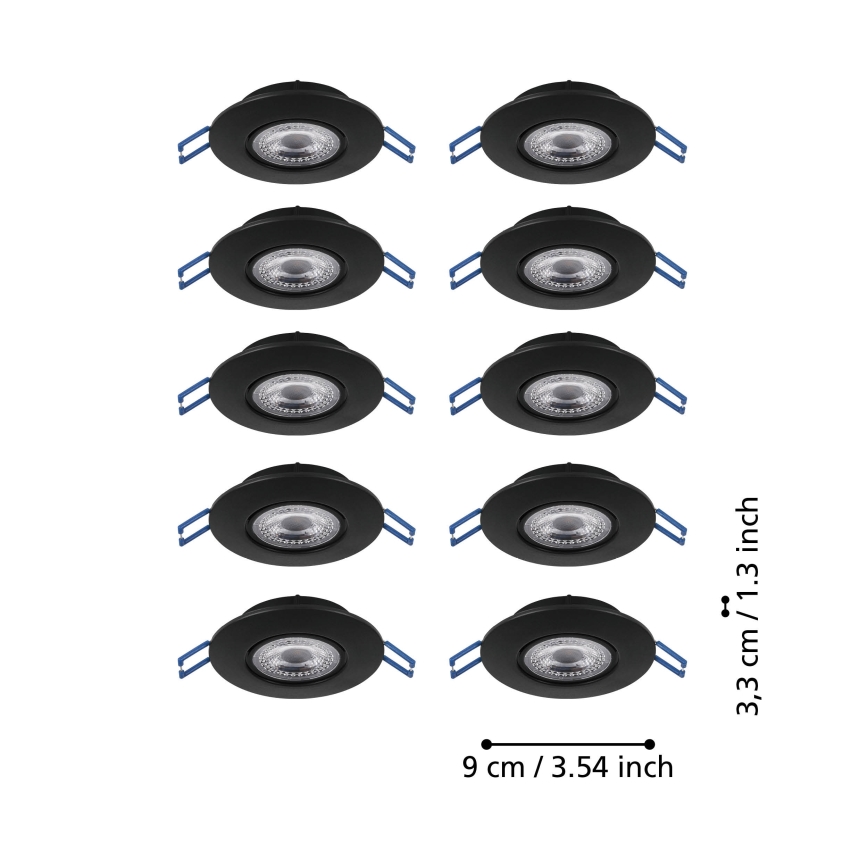 Eglo - Lot de 10 spots encastrés LED/4,9W/230V 2700/4000/6500K Ø 9 cm noir